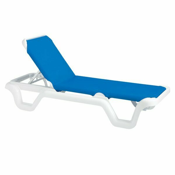 Grosfillex 99202006/US202006 Catalina White/Blue Adjustable Resin Sling Chaise - 2, 2PK 38399404006PK